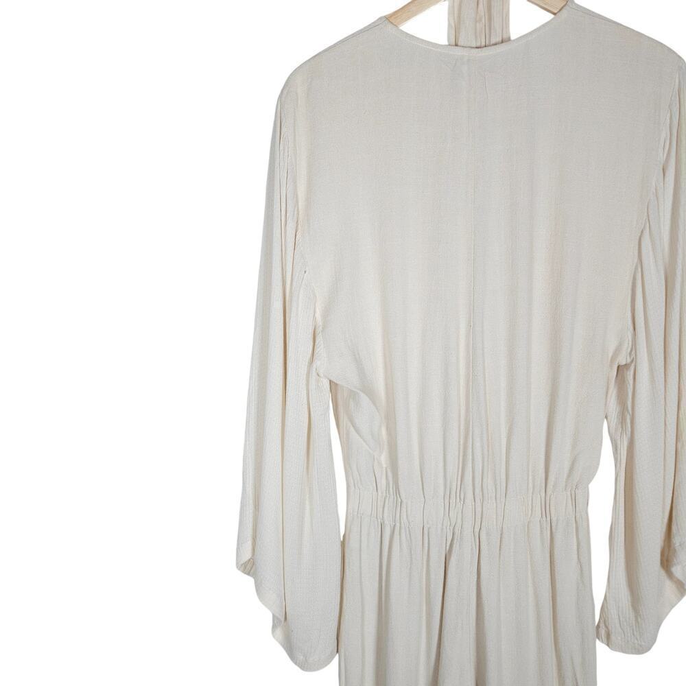 Indah Jumpsuit Small Cream Linen Blend Long Sleeves Neck Tie One Piece Outfit - Picture 11 of 15